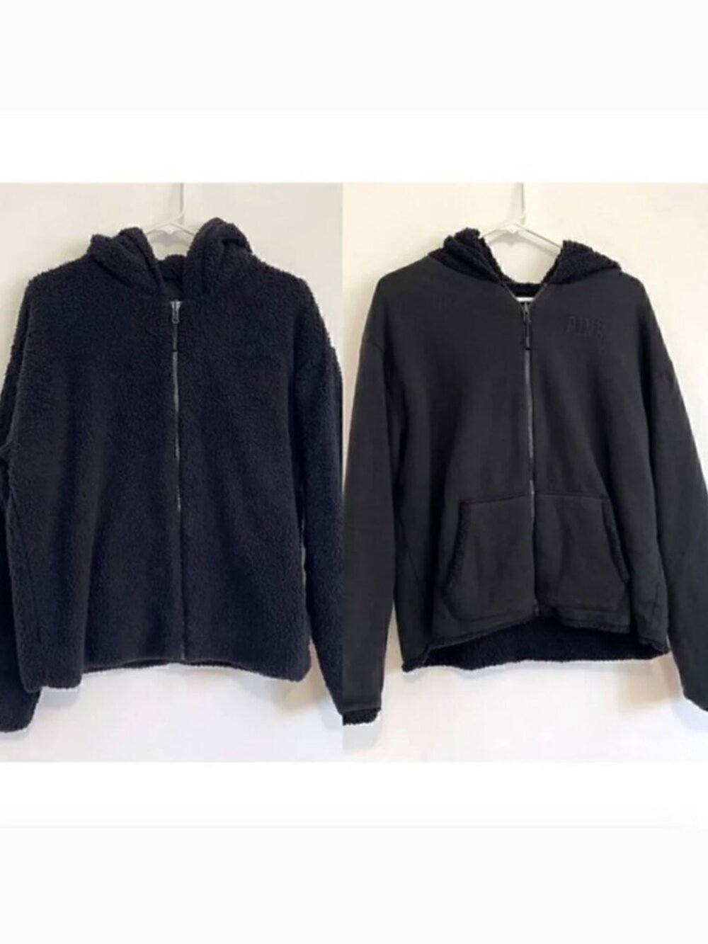 VS PINK VICTORIA'S SECRET Reversible Sherpa Lined Full Zip Hoodie Sweatshirt M